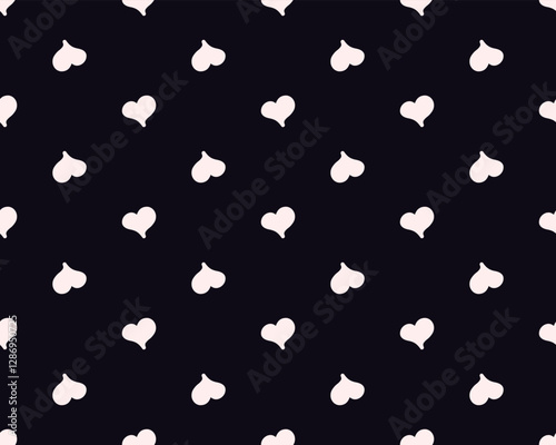 Doodle heart pattern. White hearts on a black background