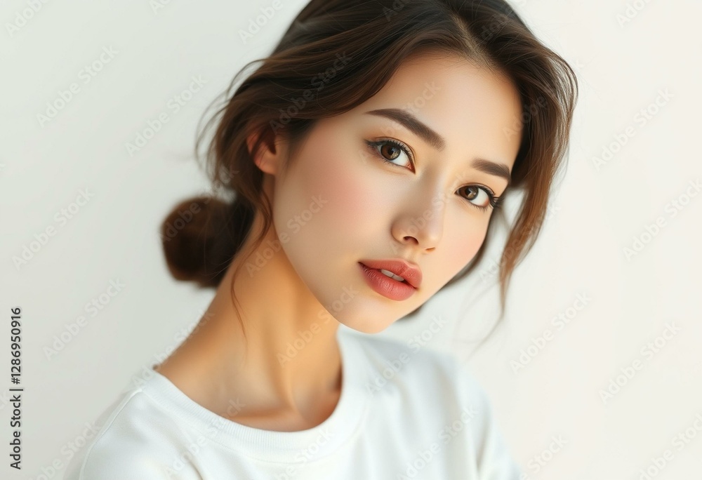 Female portrait with neutral makeup and simple clothing Female portrait with neutral makeup and simple clothing