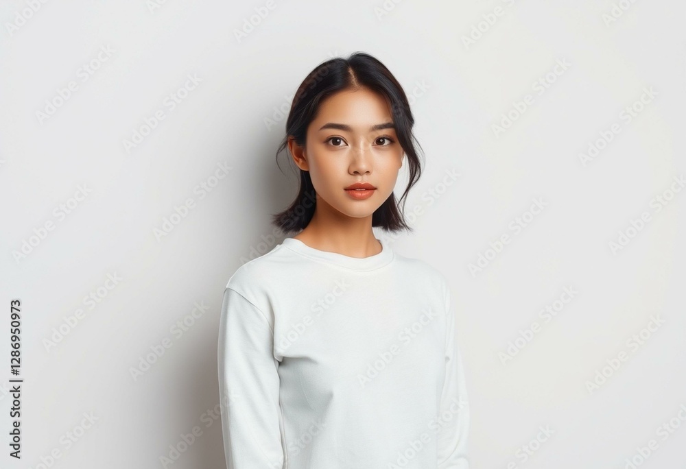 Photorealistic portrait of a female with neutral makeup and simple clothing Photorealistic portrait of a female with neutral makeup and simple clothing