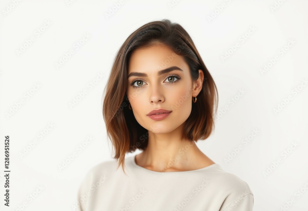 Fototapeta premium Photorealistic portrait of a female individual with neutral makeup