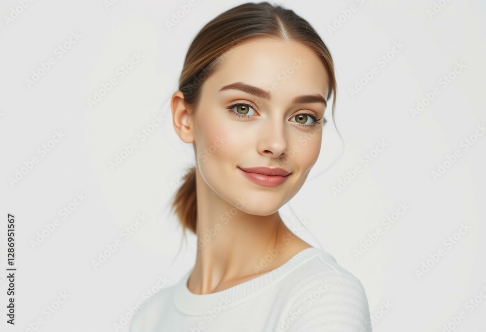 Female portrait with neutral makeup and simple clothing Female portrait with neutral makeup and simple clothing