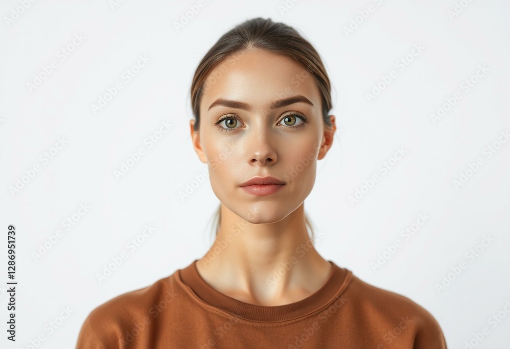 Female portrait with neutral makeup and plain background Female portrait with neutral makeup and plain background