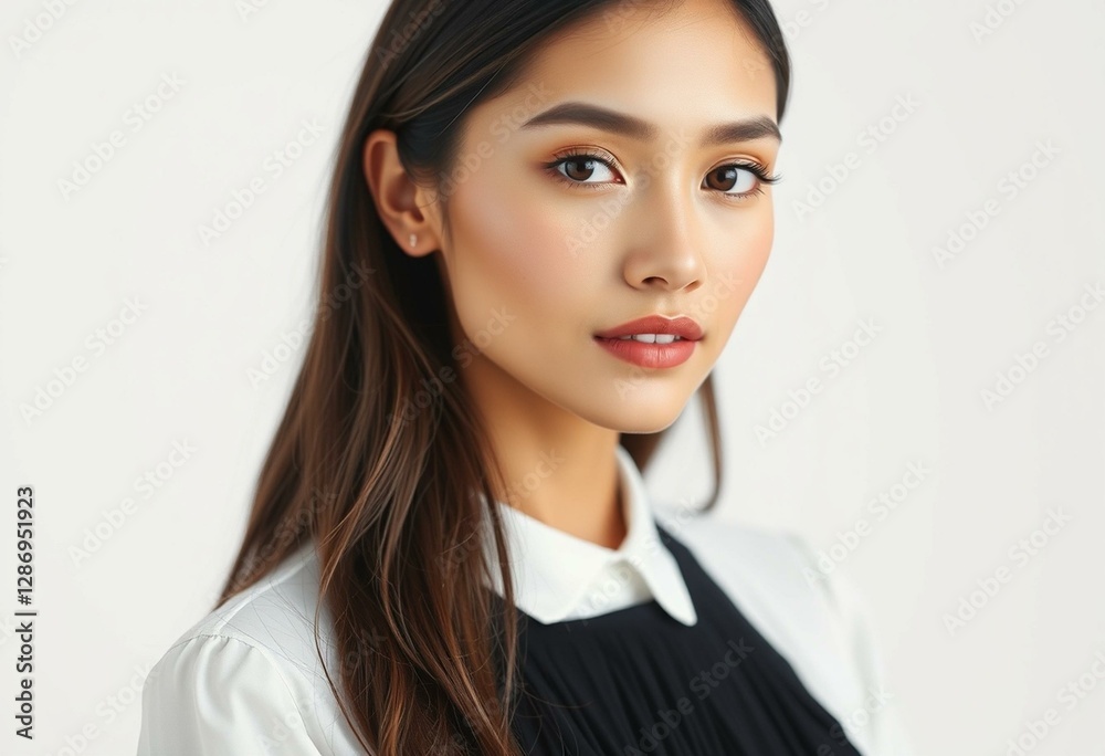 Photorealistic portrait of a woman with neutral makeup Photorealistic portrait of a woman with neutral makeup