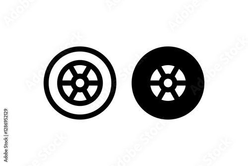 Car wheel and tire icon in outline and solid Vector