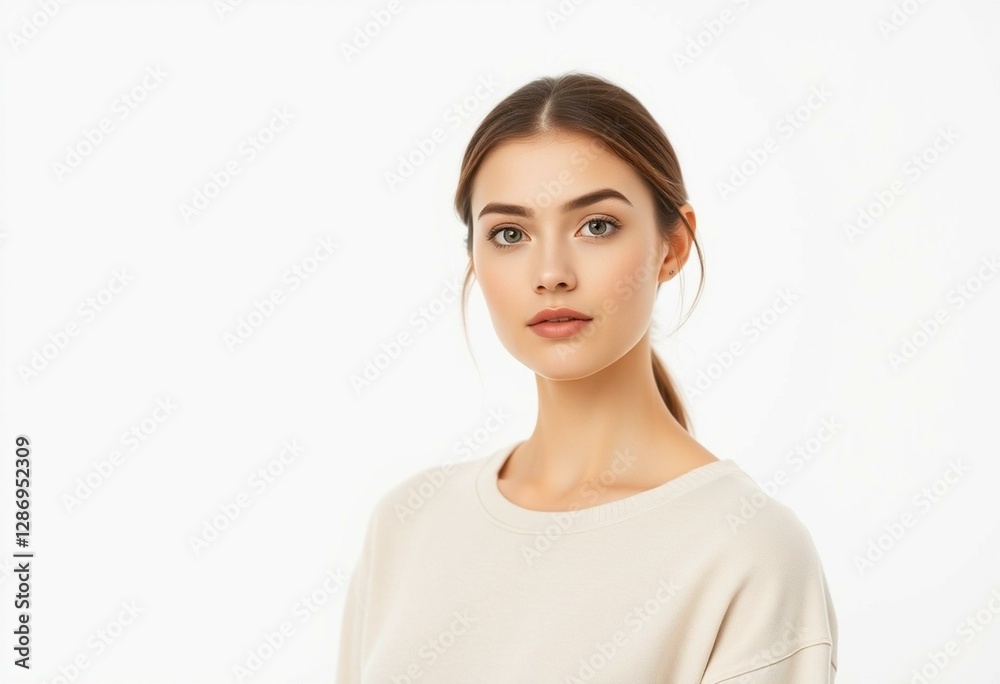 Female portrait with neutral makeup and simple clothing Female portrait with neutral makeup and simple clothing