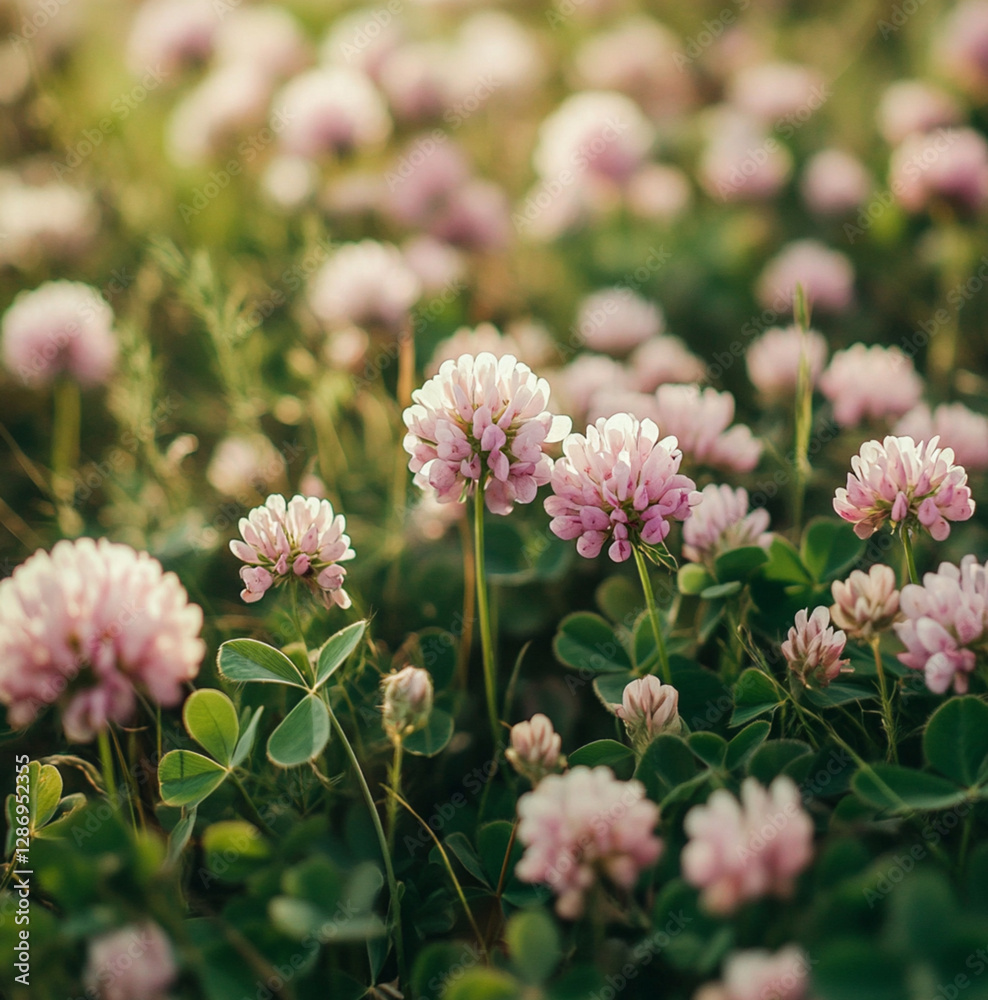 attractive clover flower field, dominace of pink color, fluffy flowers with some greenery, showing some flowers in close up shot attractive clover flower field, dominace of pink color, fluffy flowers with some greenery, showing some flowers in close up shot