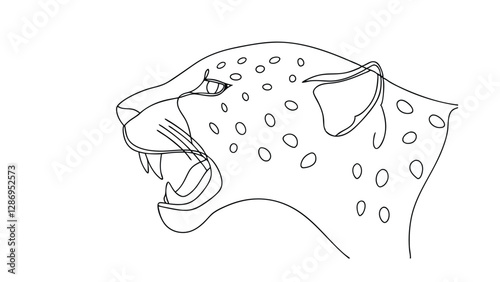 Elegant Line Art Drawing of a Roaring Cheetah Head