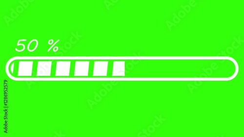loading progress bar 0 to 100 percent on green background, 4k animation