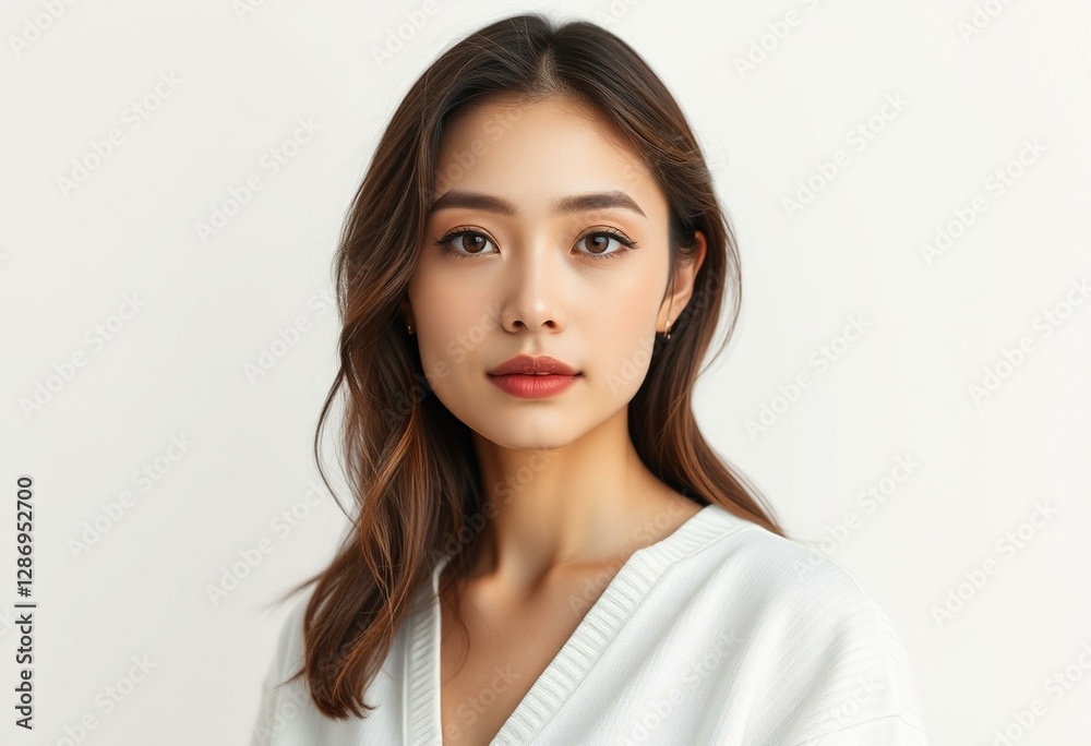 Female portrait with neutral makeup and simple clothing Female portrait with neutral makeup and simple clothing