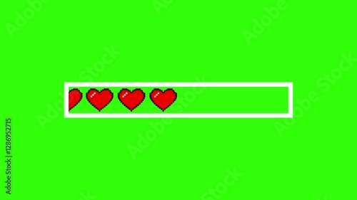 Loading pixel heart bar on green screen, 4k animation