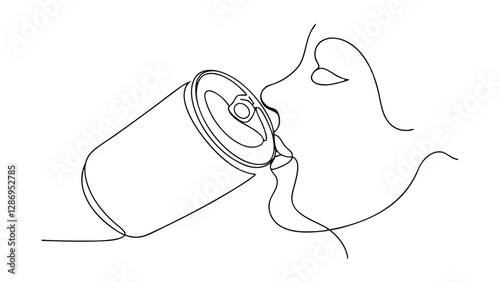 Oneline drawing of a person drinking from a can
