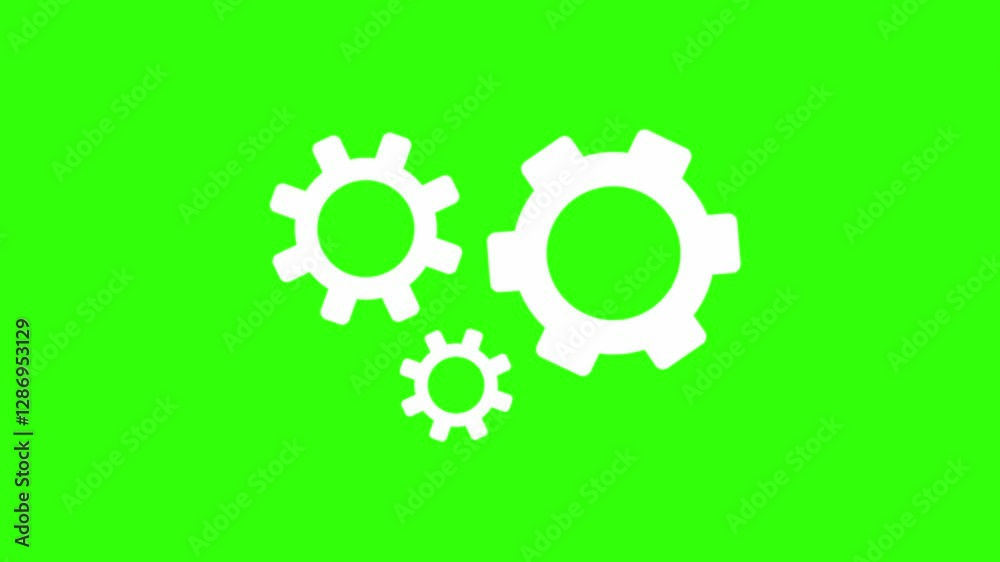 Gear set clockwise and anticlockwise animation on a green screen background Gear set clockwise and anticlockwise animation on a green screen background