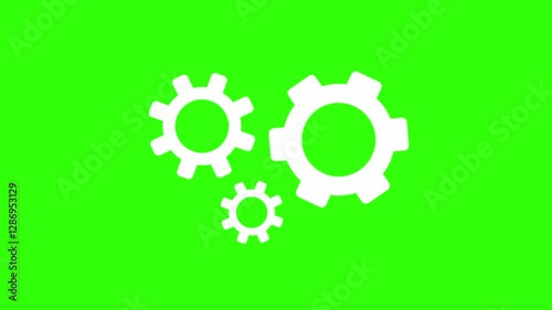 Gear set clockwise and anticlockwise animation on a green screen background