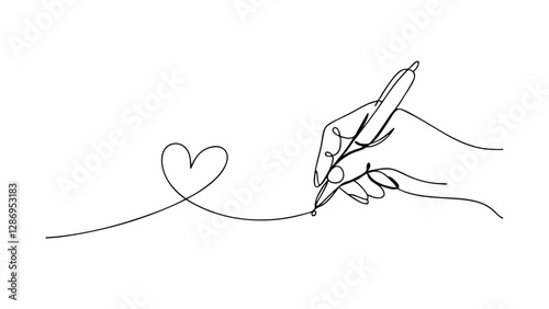 Oneline drawing hand writing love heart pen art minimalist design