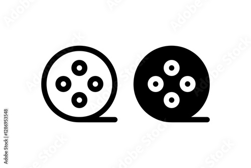 Film Reel Icon in Black and White Vector