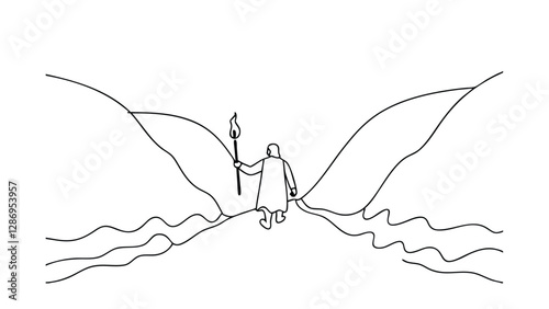 Lone Figure with Torch Navigates Between Mountainous Shores