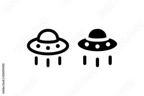 UFO Spaceship Icon in Outline and Solid Vector