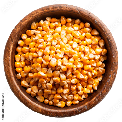 Corn Grains in a Bowl, Viewed from Above, Isolated on Transparent Background. PNG Element.