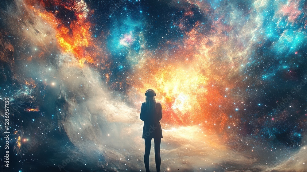 Woman Experiencing a VR Space Simulation Woman Experiencing a VR Space Simulation