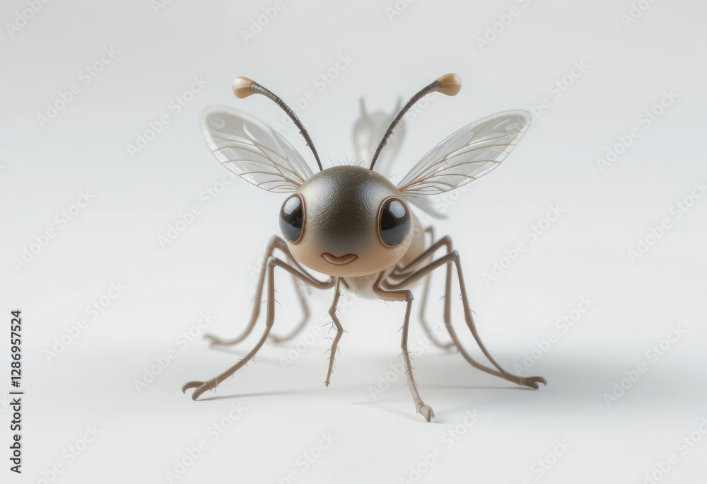 Fototapeta premium Cartoon Flying Ant with Big Eyes on White Background