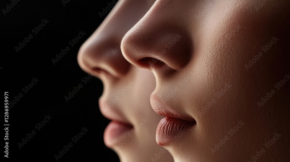A side view of several nose profiles arranged artistically, emphasizing their unique structures A side view of several nose profiles arranged artistically, emphasizing their unique structures