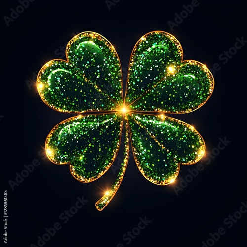 Shimmering four-leaf clover design with glitter and sparkle for good luck
