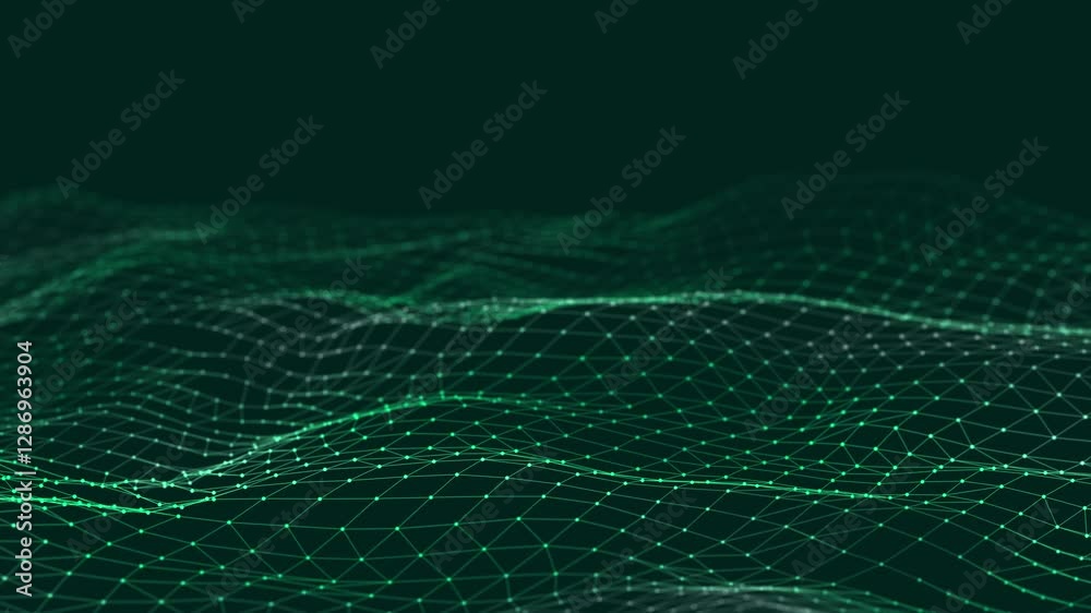 Dynamic wave. Digital technology background. Big data visualization. Science background. 3d rendering. Seamless loop. 4k