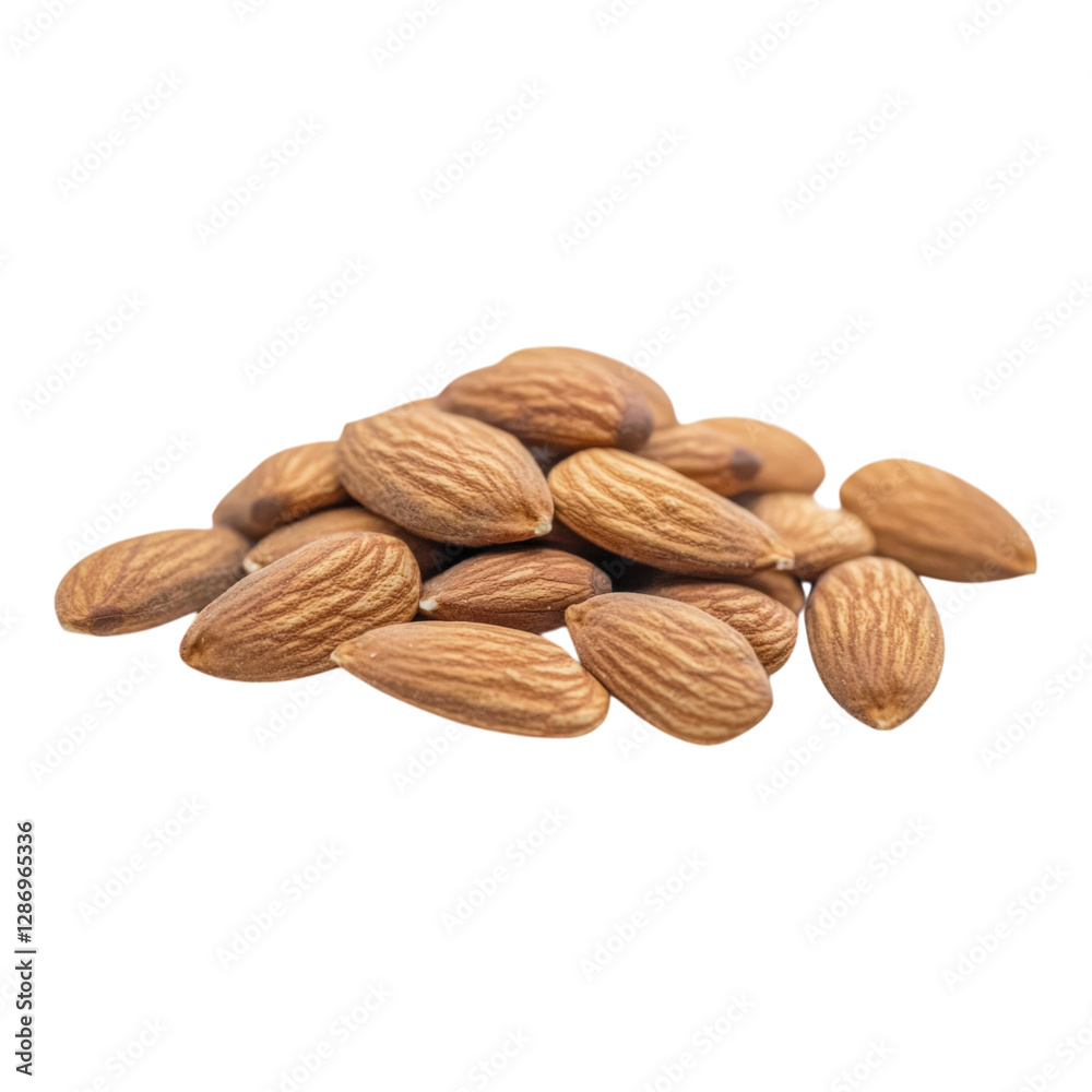 A cluster of raw almonds, featuring a smooth, tan exterior with distinct ridges, showcasing their natural shape and texture. A cluster of raw almonds, featuring a smooth, tan exterior with distinct ridges, showcasing their natural shape and texture.