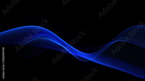 Blue wave on black background. Glowing wave motion mockup for video. Looping vector wave. Blurred smoke, tech artificial intelligence. 60 fps, 4k.