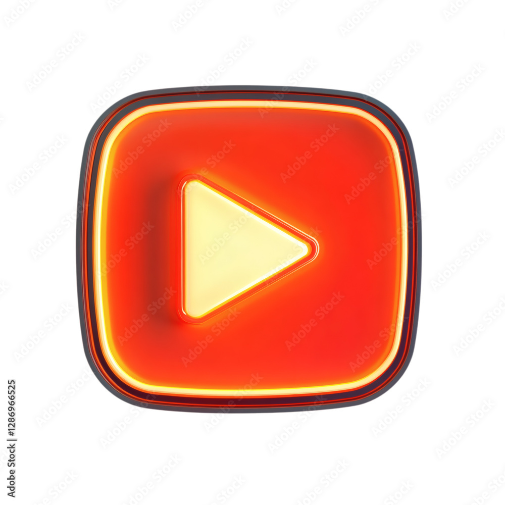 YouTube Play Button with Bright Red Neon Glow Isolated on Transparent Background YouTube Play Button with Bright Red Neon Glow Isolated on Transparent Background