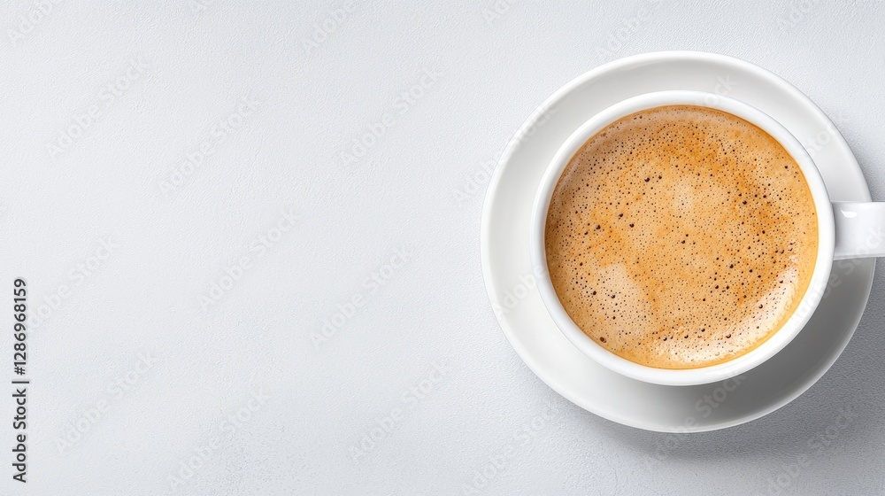 Espresso in White Cup on Light Gray Surface Espresso in White Cup on Light Gray Surface