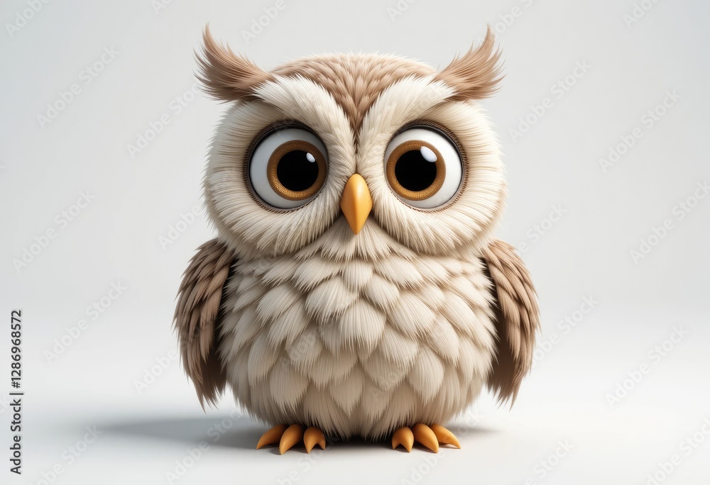 Obraz premium Cute Cartoon Owl Illustration with Big Eyes on Light Background