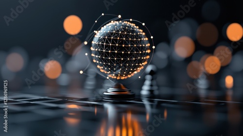 A futuristic globe with a network of connected dots, symbolizing global connectivity and technology.