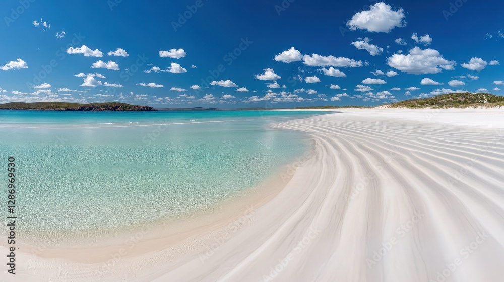Tropical Beach with White Sand and Turquoise Water on Sunny Day Tropical Beach with White Sand and Turquoise Water on Sunny Day