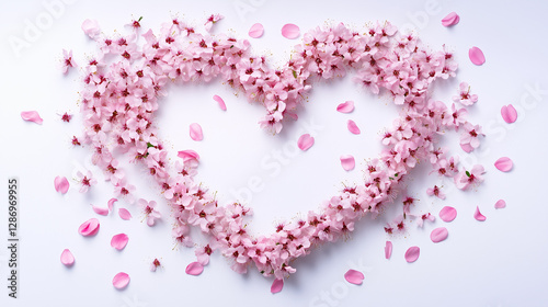 A Japanese-style heart made of cherry blossoms, postcard design