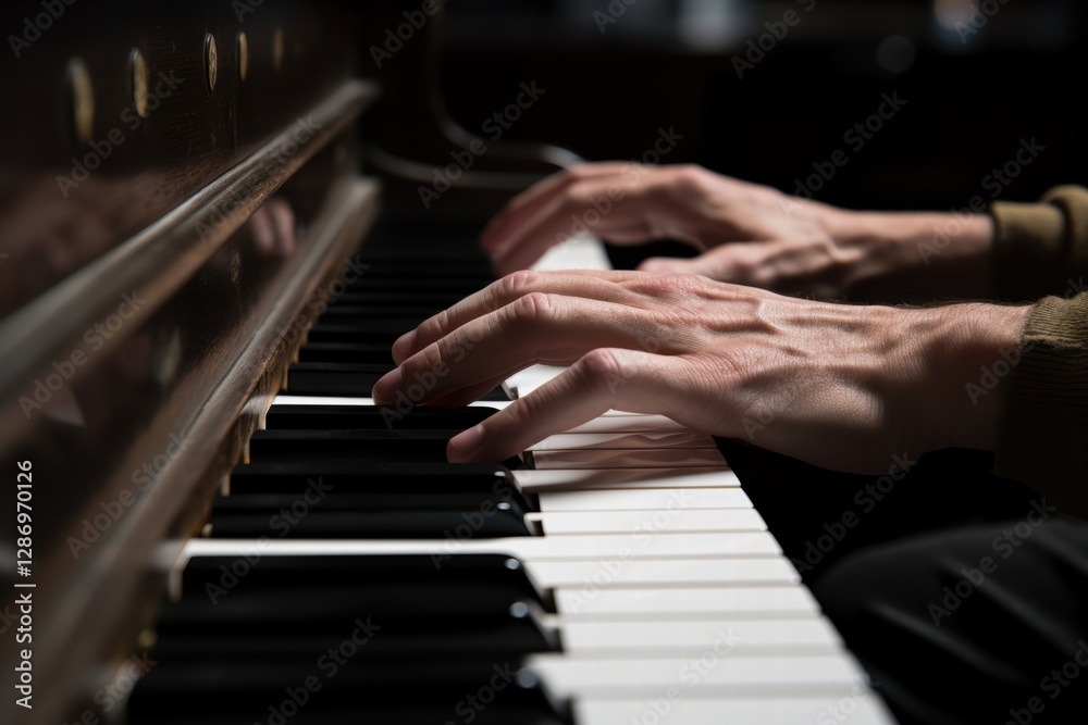 Expressive hands playing a grand piano