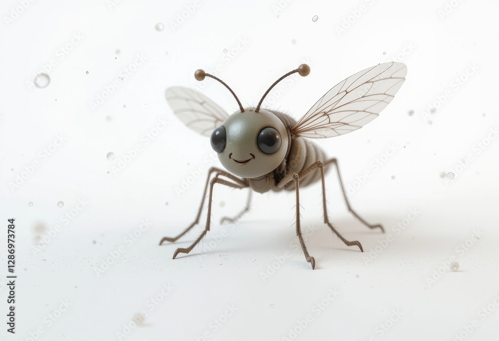Fototapeta premium Cute Cartoon Ant Character with Wings on White Background