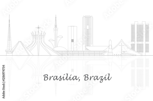 Outline Skyline Panorama of city of Brasilia, Brazil - vector illustration