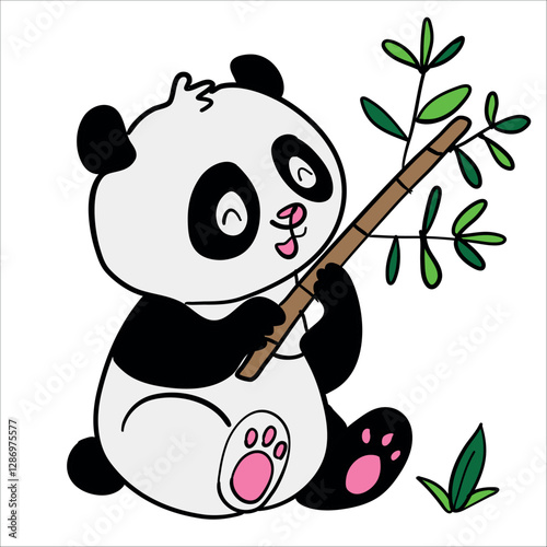 Colorful vector simple illustration for children: cute hungry panda