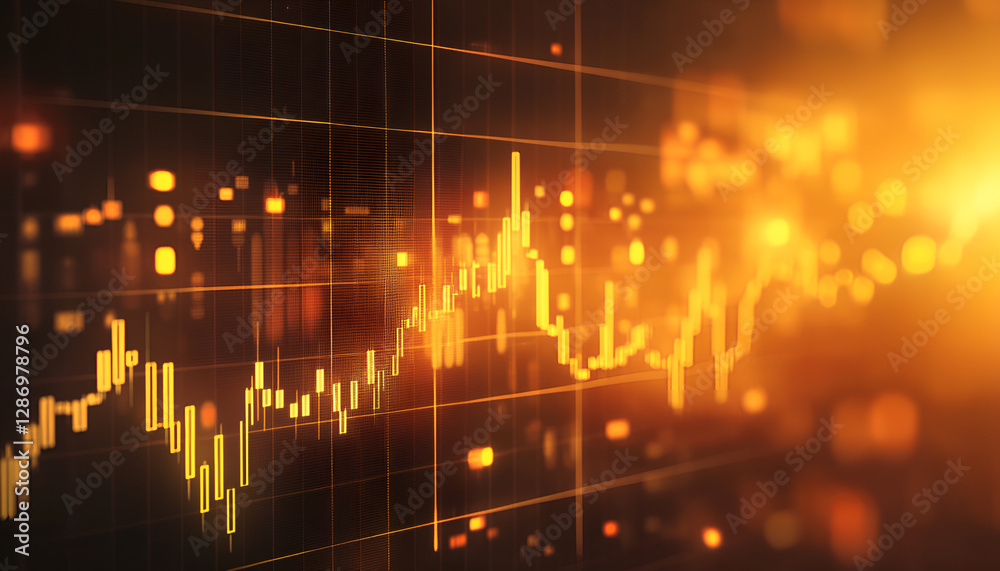 Naklejka premium Forex gold trading background with glowing graph