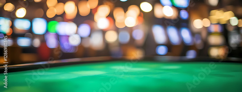 Wallpaper Mural green tabletop with blurred casino background, slot machines and people in the background Torontodigital.ca