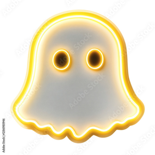Snapchat Ghost Icon with Glowing Face Isolated on Transparent Background