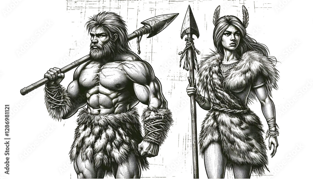 Obraz premium Ancient Hunters Ready for Survival – AI Generated Transparent PNG