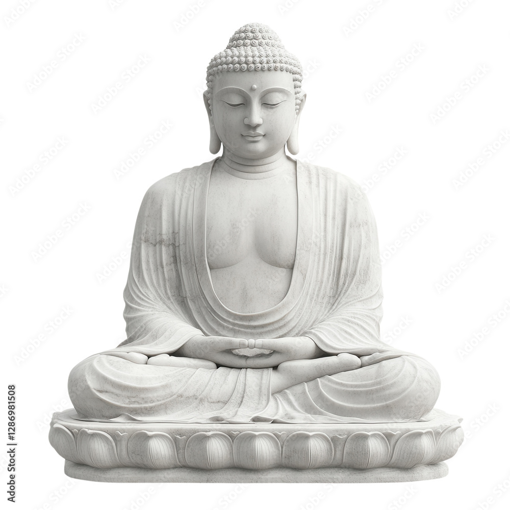Fototapeta premium A detailed Buddha statue in a meditative pose with fine craftsmanship. PNG transparent.