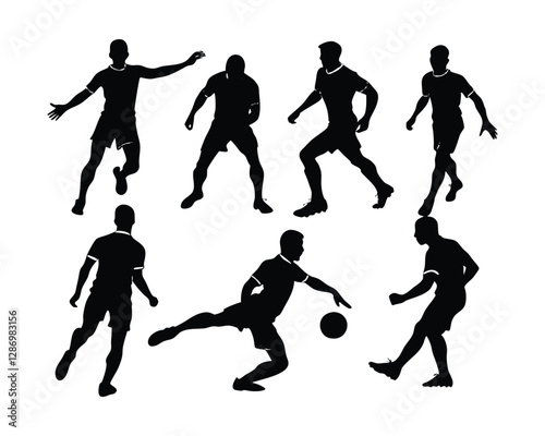 Silhouettes of football players in various poses
