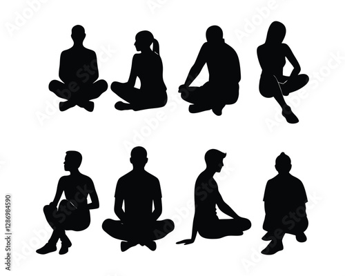 Collection of meditation and yoga silhouettes in different poses
