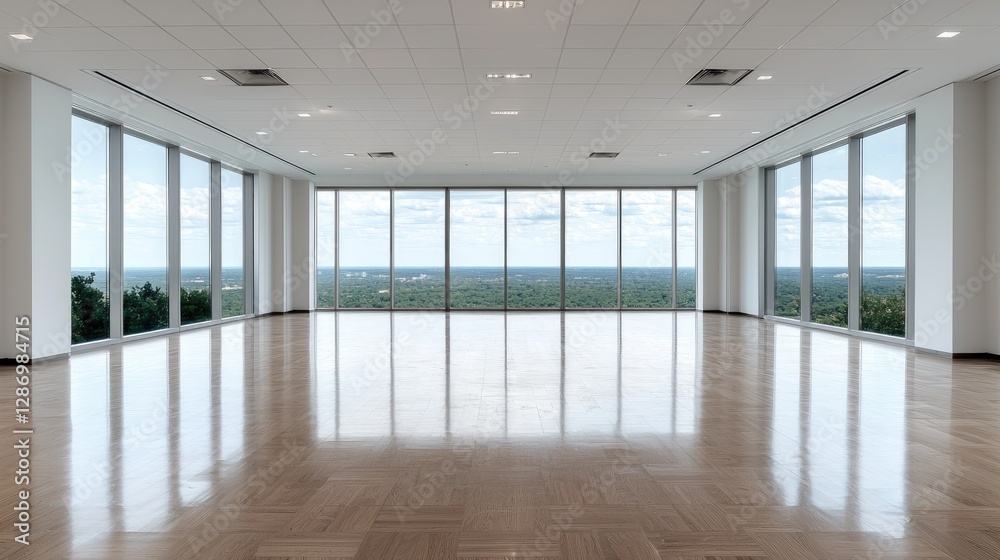 Empty modern office panoramic city view Empty modern office panoramic city view