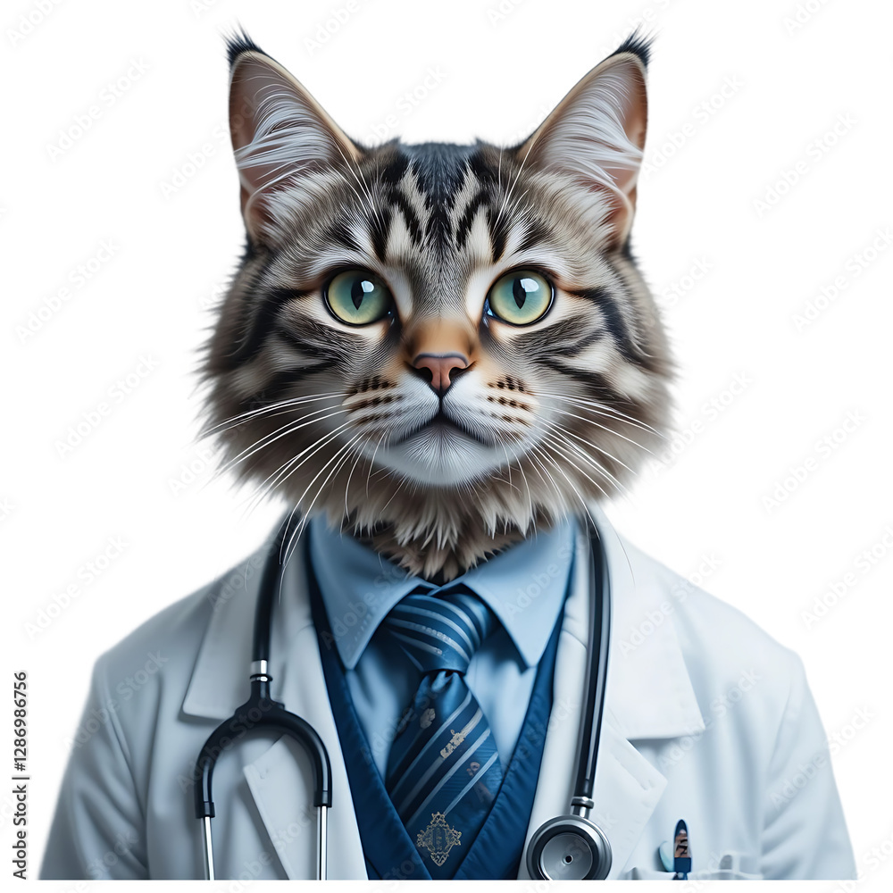 Fluffy Cat Doctor with Stethoscope – Quirky Animal PNG Art Fluffy Cat Doctor with Stethoscope – Quirky Animal PNG Art