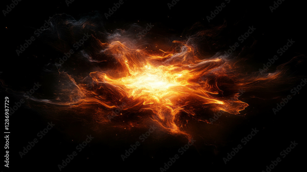 Fiery explosion against dark background for dynamic designs Fiery explosion against dark background for dynamic designs