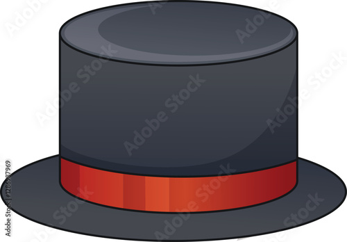 black top hat with a red ribbon